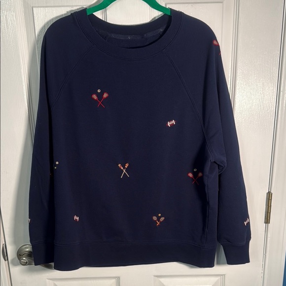 Lou & Grey Tops - Lou & Grey Boxy Blue Hoodie with Red Accents